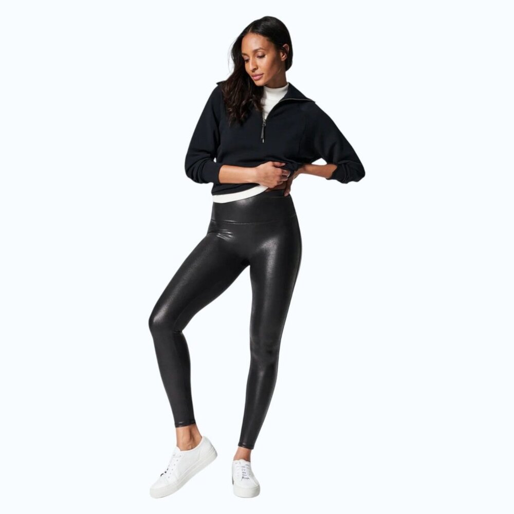 Spanx Faux Leather Legging L High Waist Compression Shaping Ankle 2437 Mall Goth